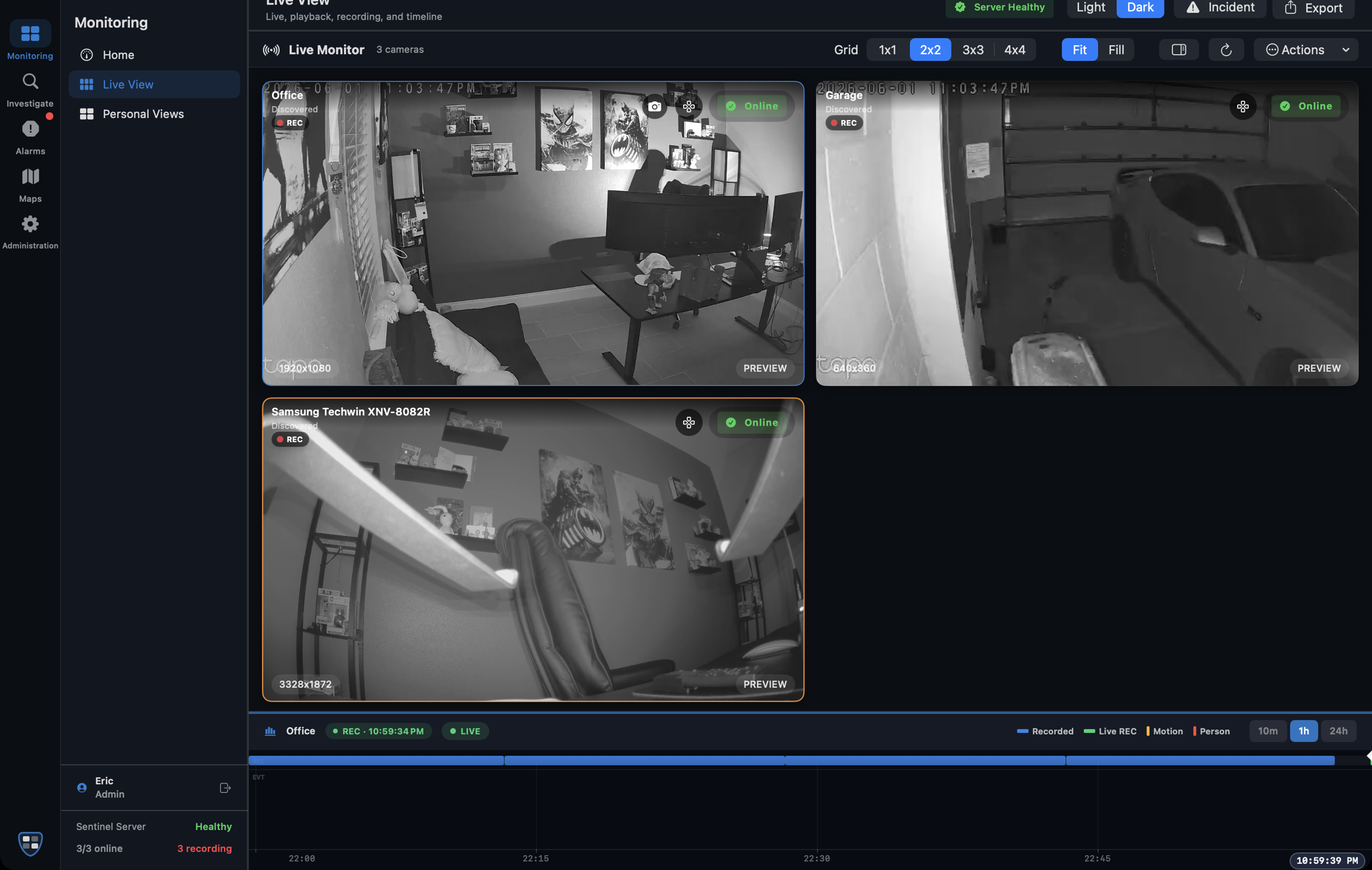 Sentinel live camera grid on macOS
